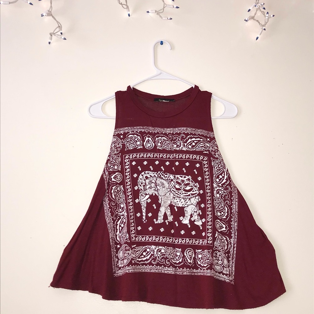 MAROON PRINTED TANK TOP